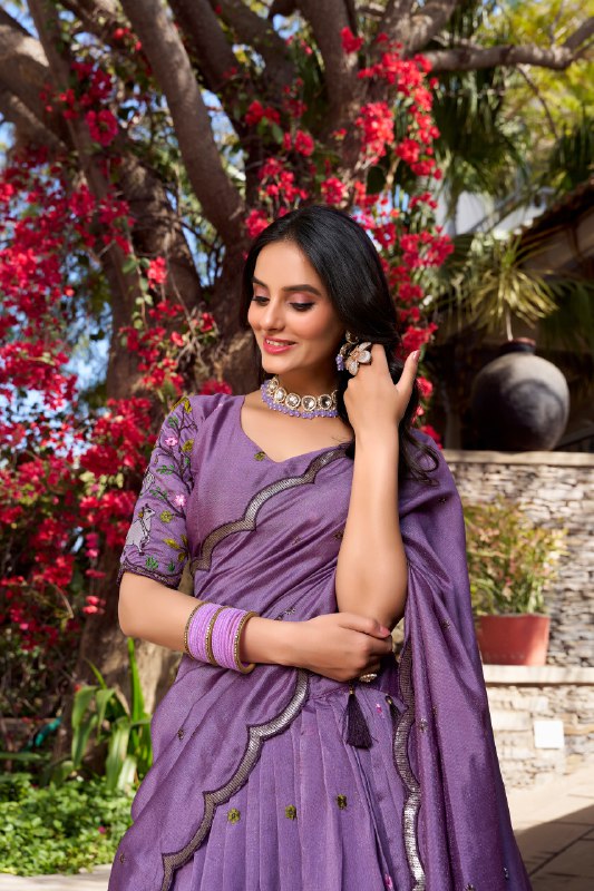 Fetching Lavender Vichitra Simmer Thread Sequins Worked Lehenga Choli - ETHNICDEAL