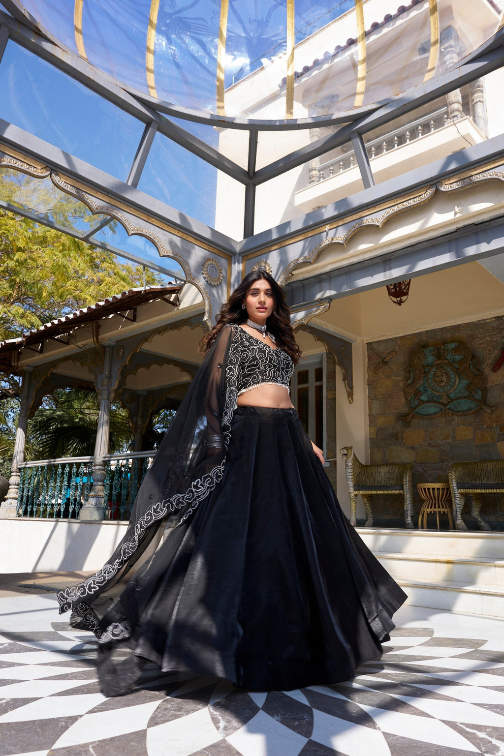 Spellbinding Satin Pearl Cording Sequins Worked Lehenga Set - ETHNICDEAL