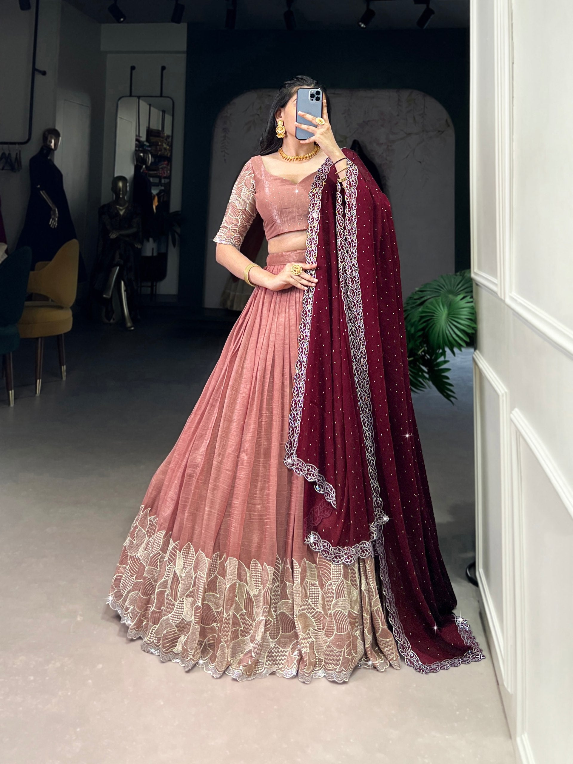 Attractive Silver Glosy Thread Sequins Worked Lehenga Choli - ETHNICDEAL