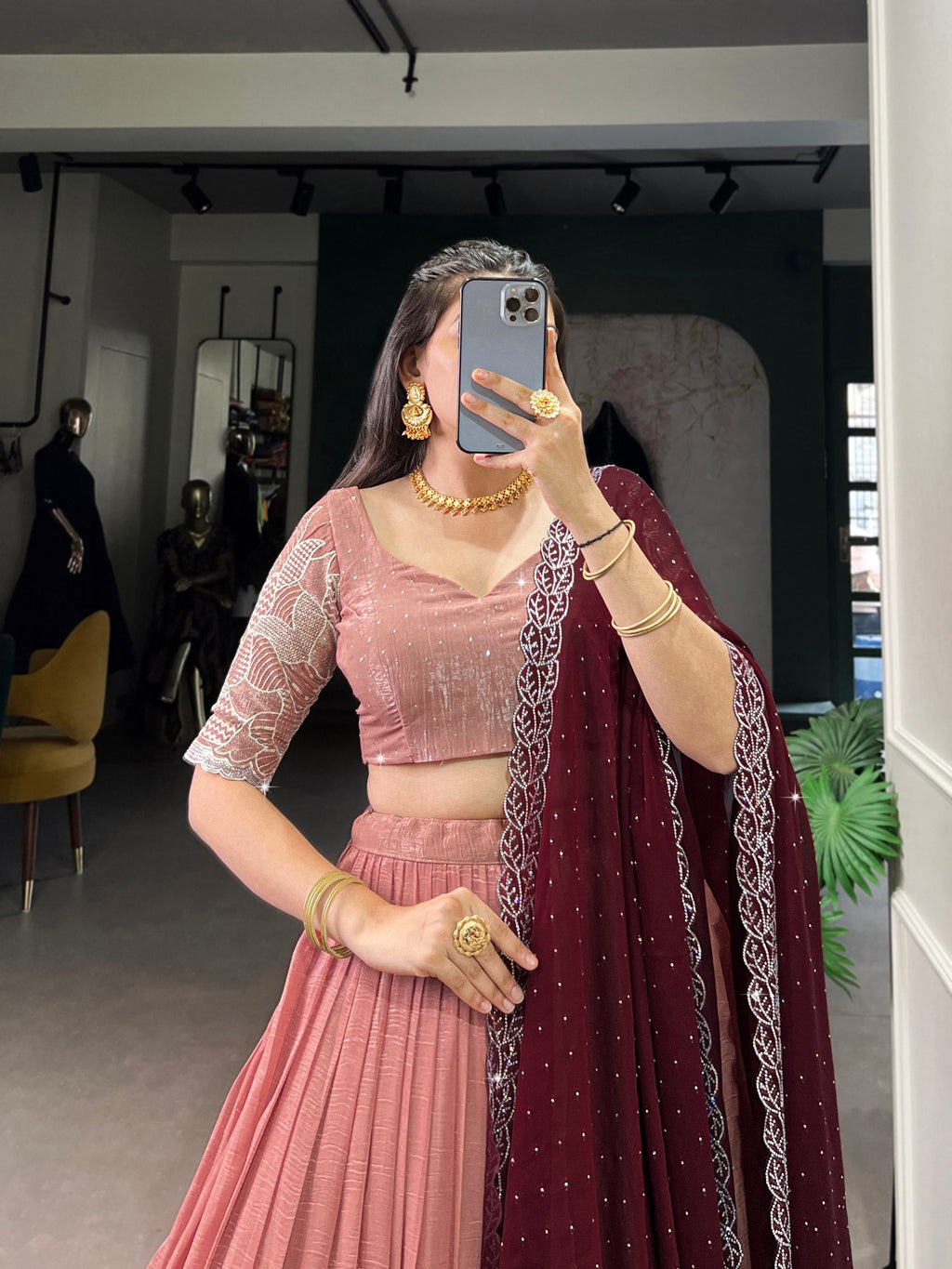 Attractive Silver Glosy Thread Sequins Worked Lehenga Choli - ETHNICDEAL