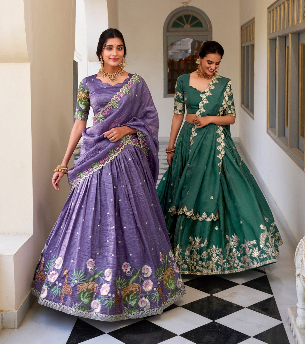 Mesmerizing Gold Crush Sequins Thread Worked Lehenga Choli - ETHNICDEAL