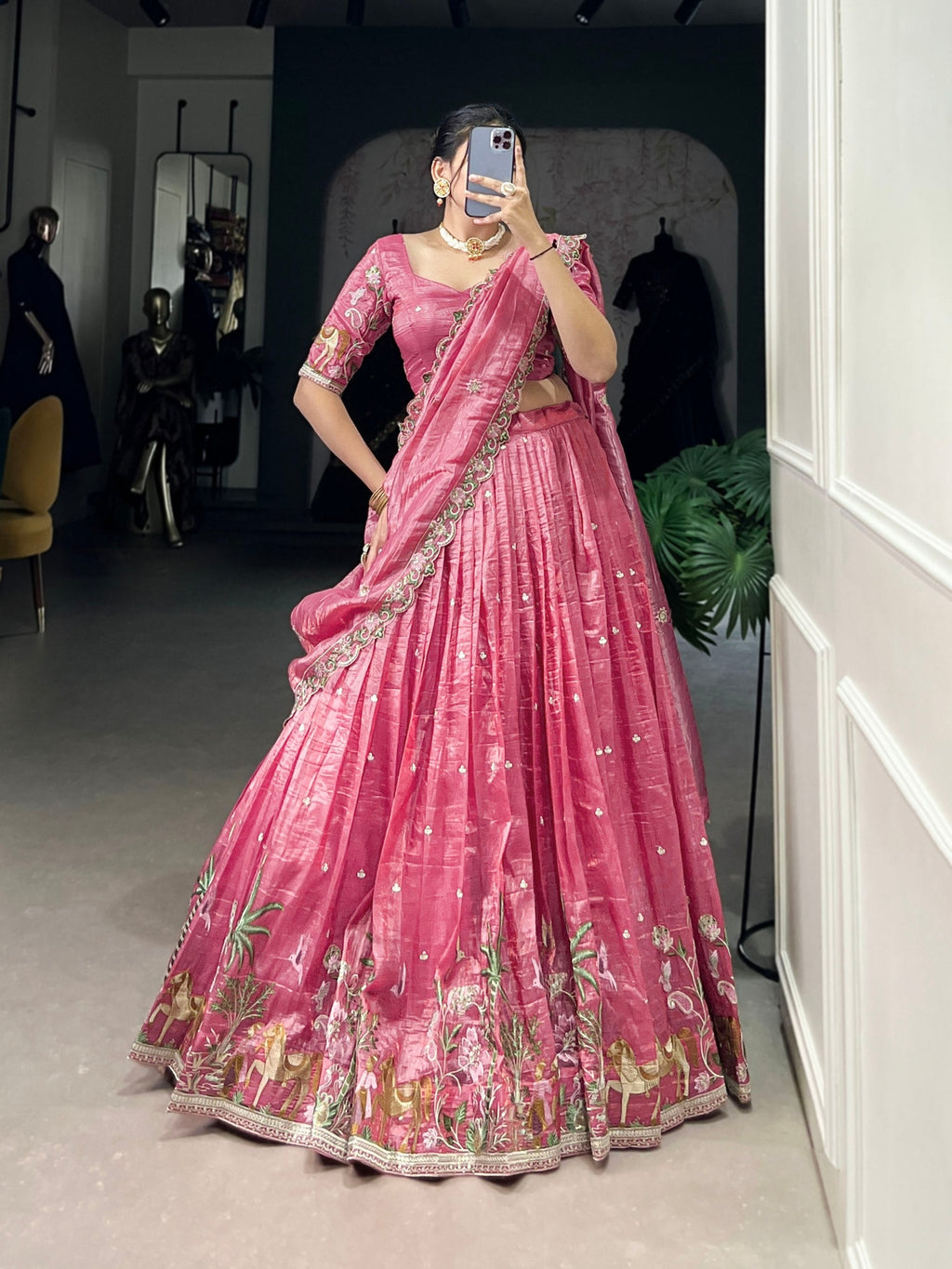 Mesmerizing Gold Crush Sequins Thread Worked Lehenga Choli - ETHNICDEAL