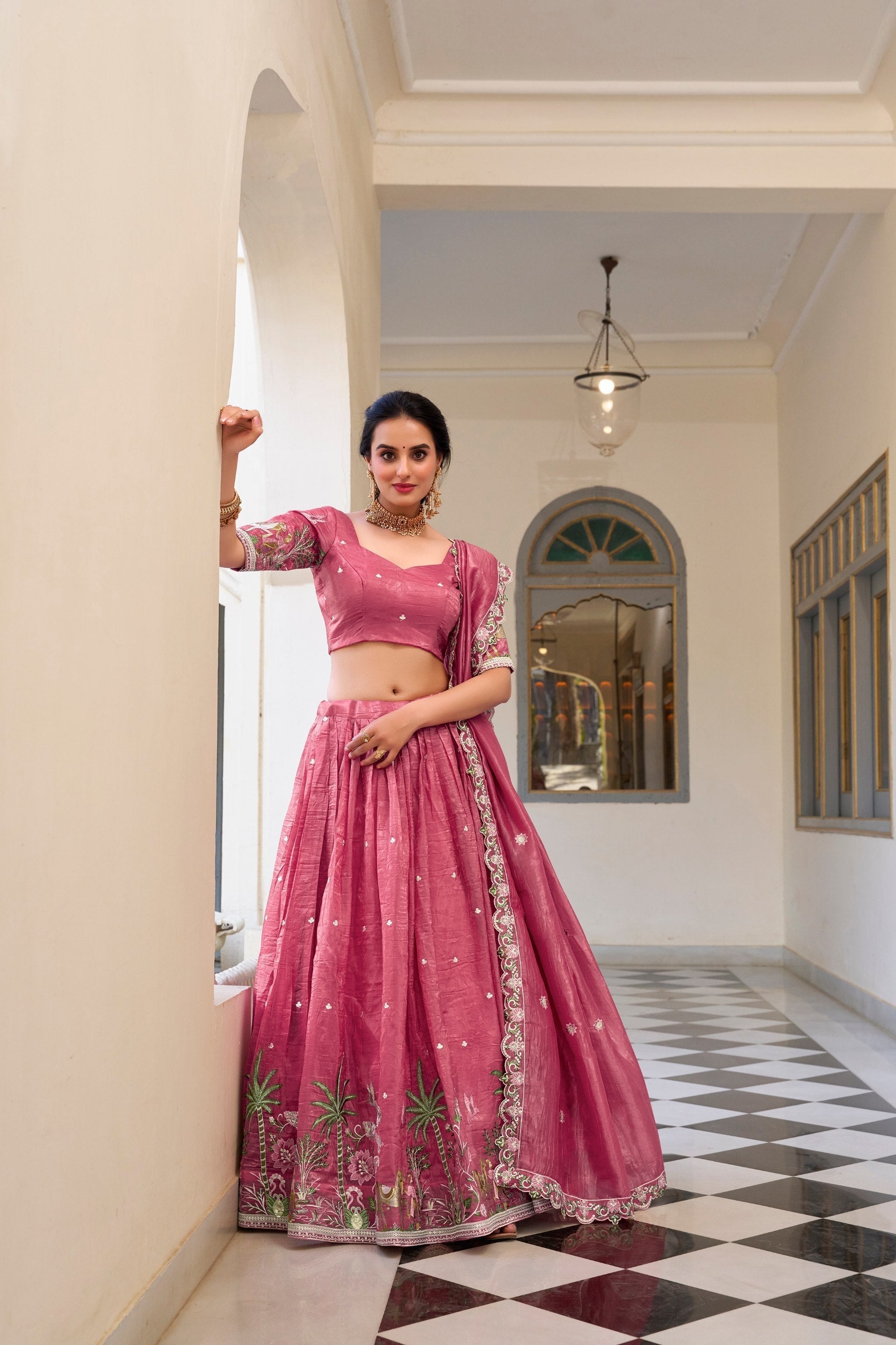 Mesmerizing Gold Crush Sequins Thread Worked Lehenga Choli - ETHNICDEAL