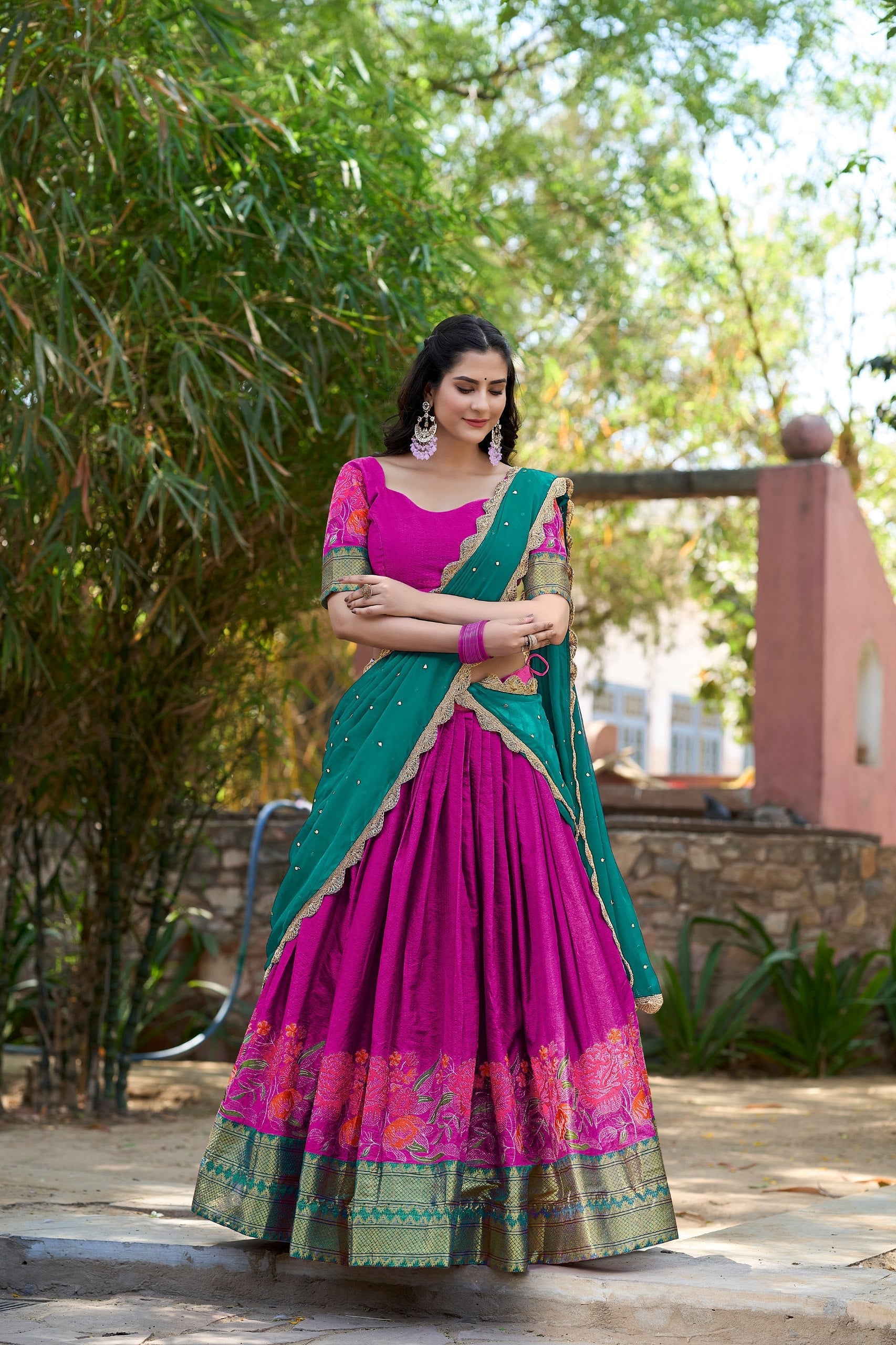 Spellbinding Cotton Silk Thread Embroidered Lehenga Choli - Ethnicwish
