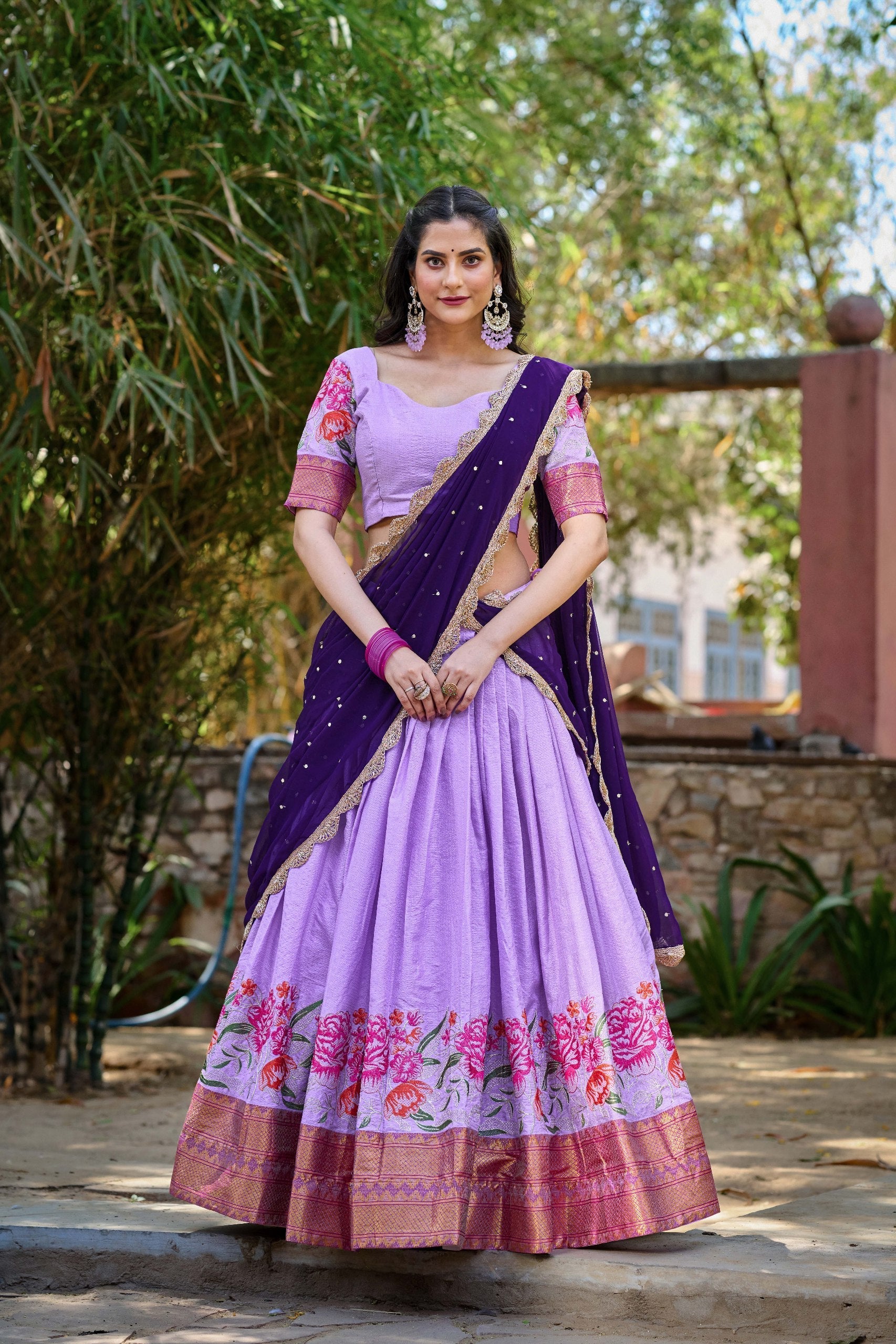 Spellbinding Cotton Silk Thread Embroidered Lehenga Choli - Ethnicwish