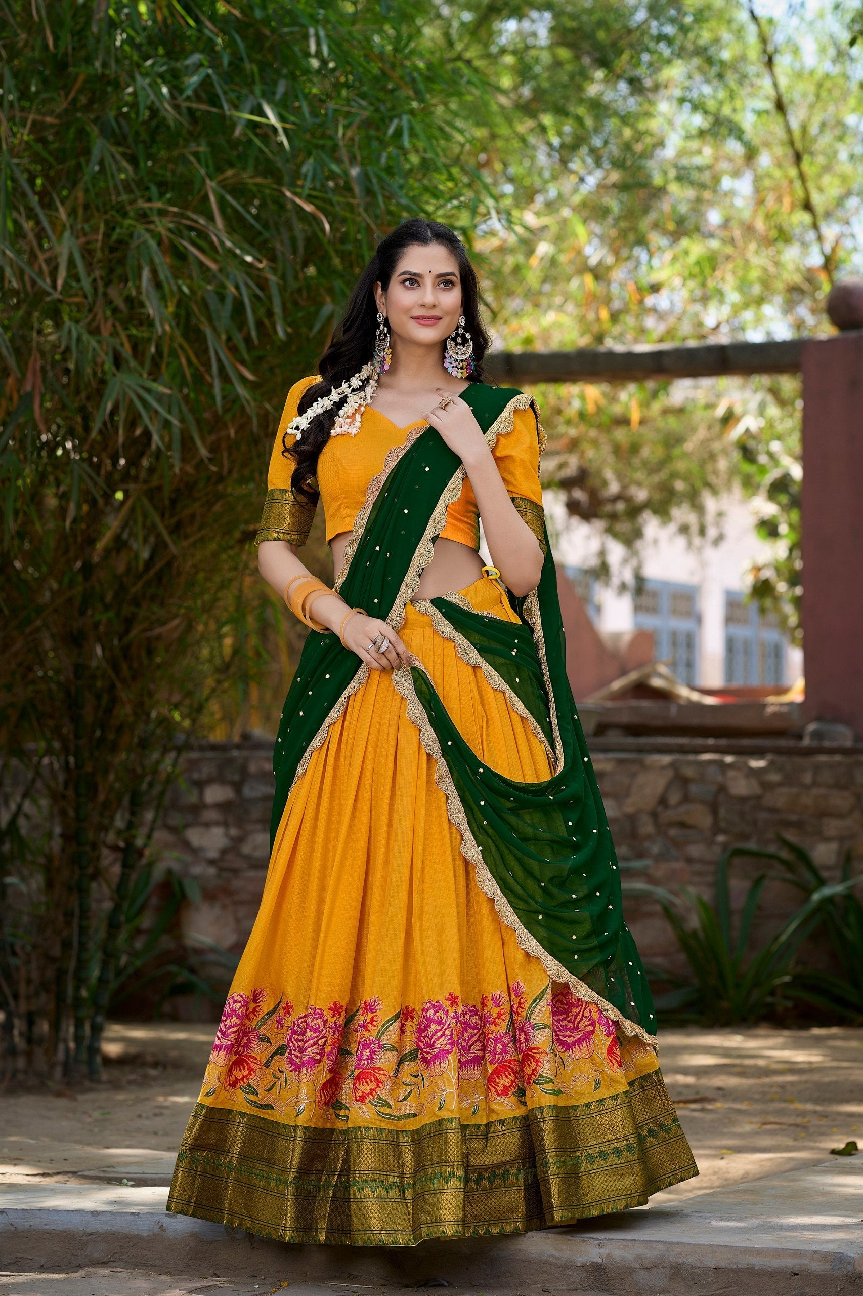 Spellbinding Cotton Silk Thread Embroidered Lehenga Choli - Ethnicwish