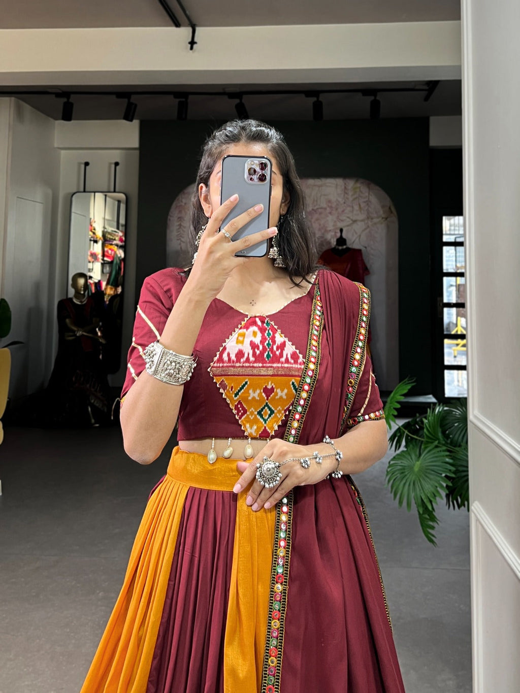 Dashing Navratri Wear Rayon Gamthi Mirror Worked Lehenga Choli - Ethnicwish