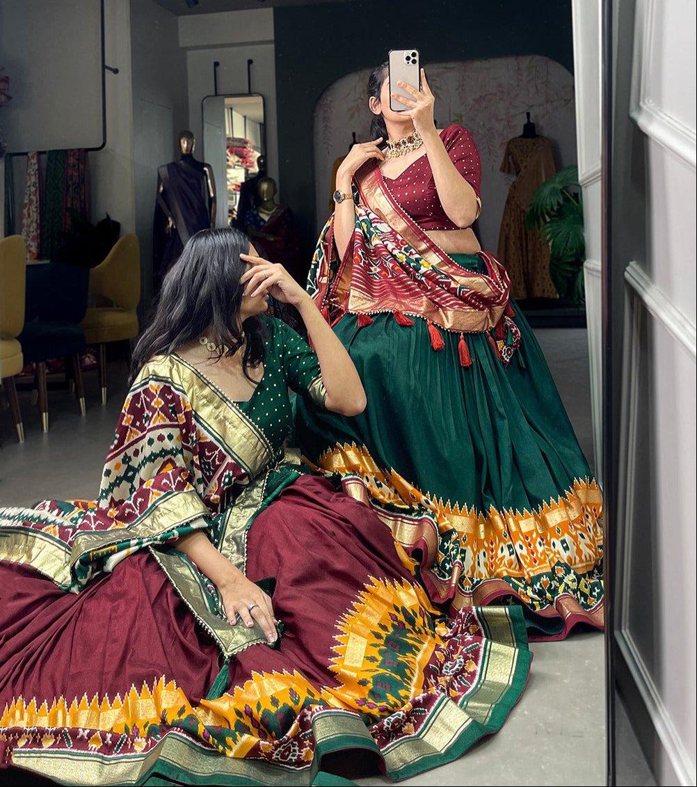 Refined Tussar Silk Patola Printed Lehenga Choli Set - Ethnicwish