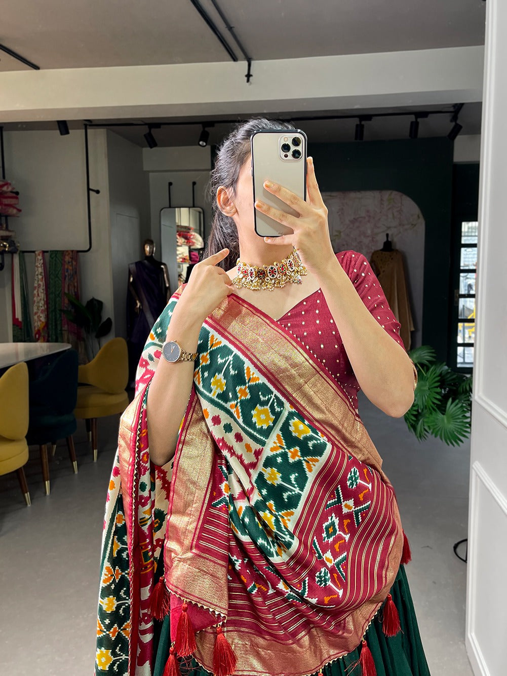 Refined Tussar Silk Patola Printed Lehenga Choli Set - Ethnicwish