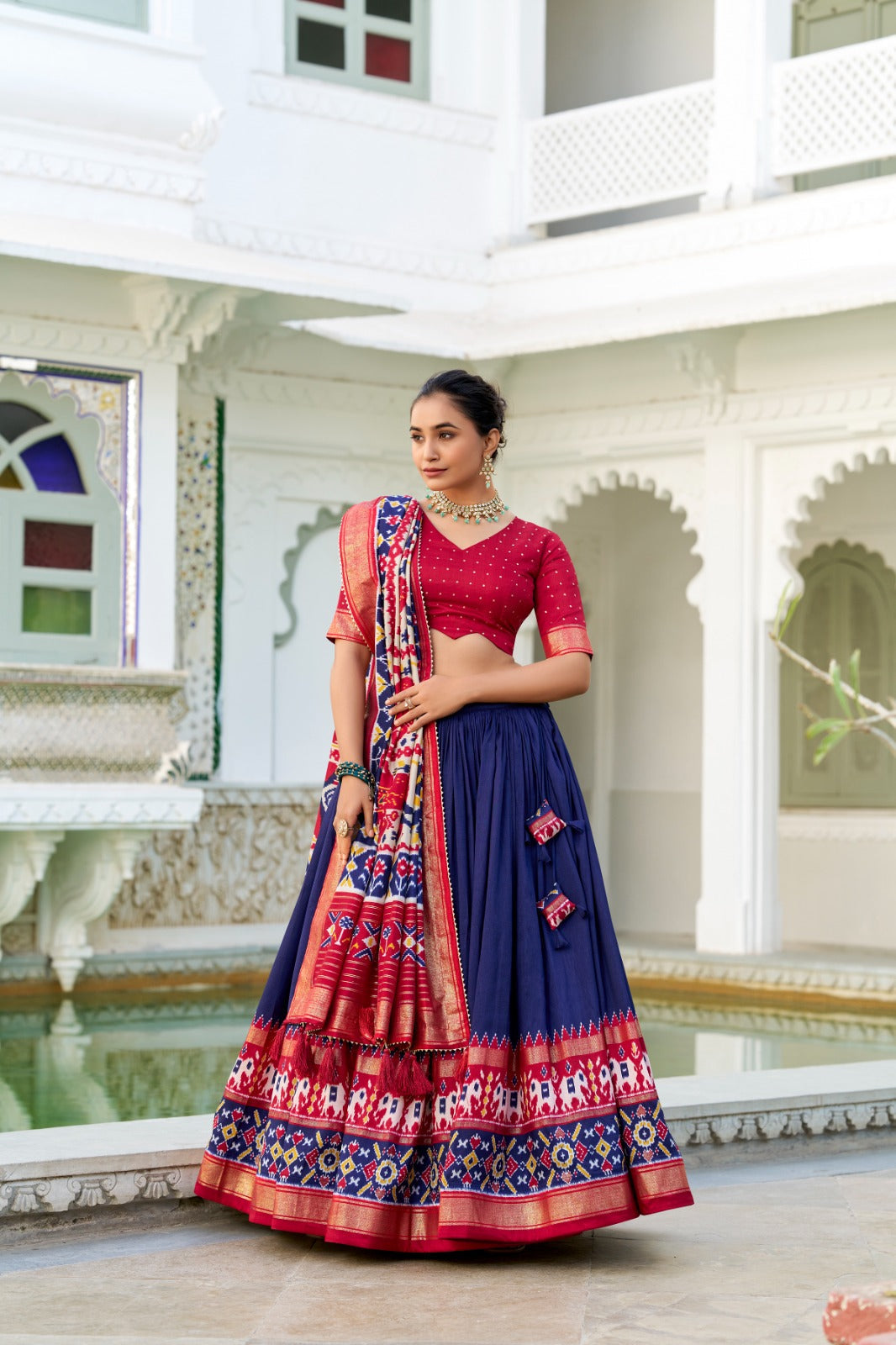 Refined Tussar Silk Patola Printed Lehenga Choli Set - Ethnicwish