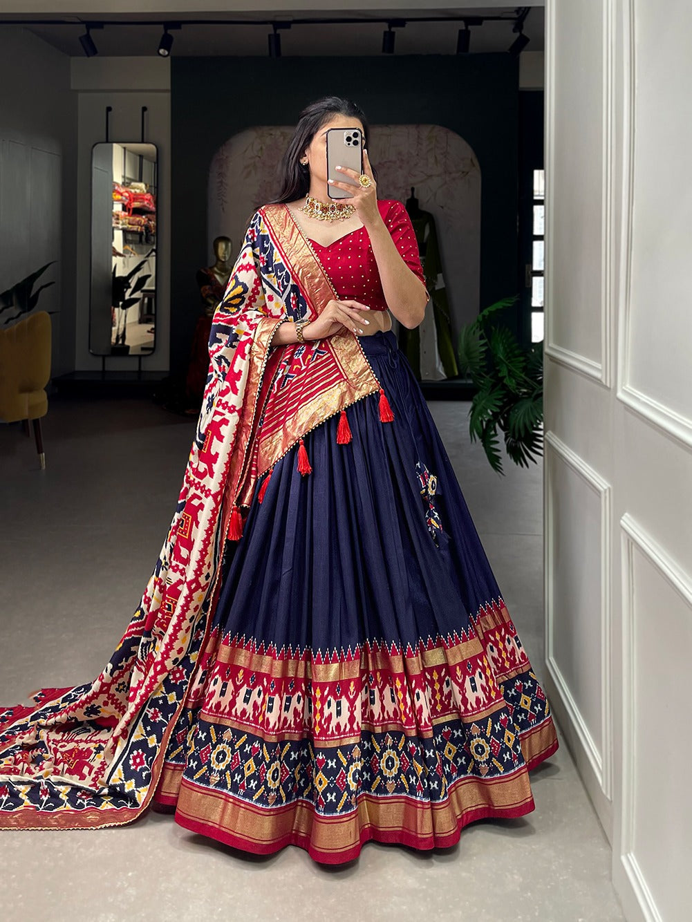 Refined Tussar Silk Patola Printed Lehenga Choli Set - Ethnicwish
