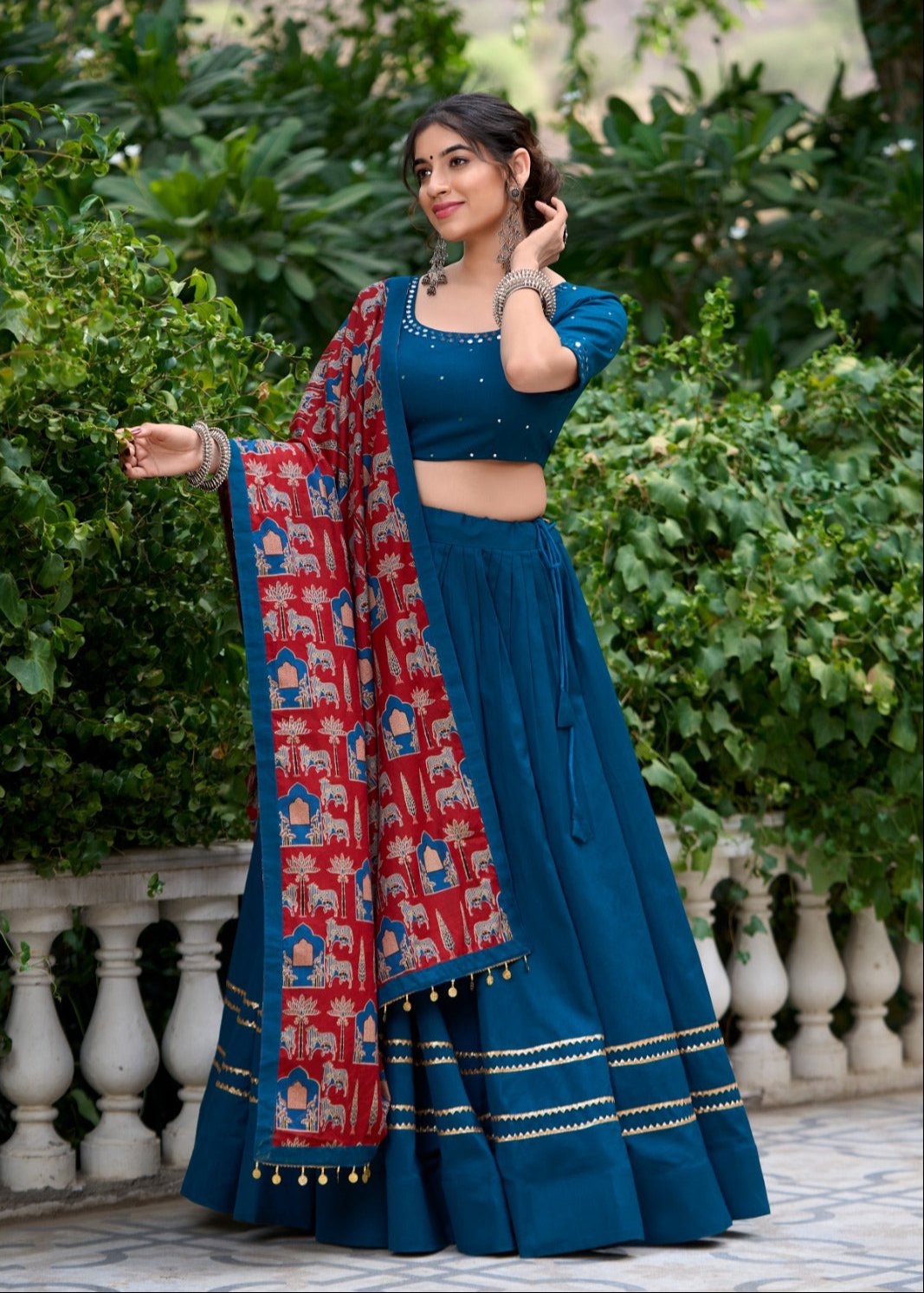 Prepossessing Firozi Pure Cotton Gota Patti Worked Lehenga Choli - Ethnicwish