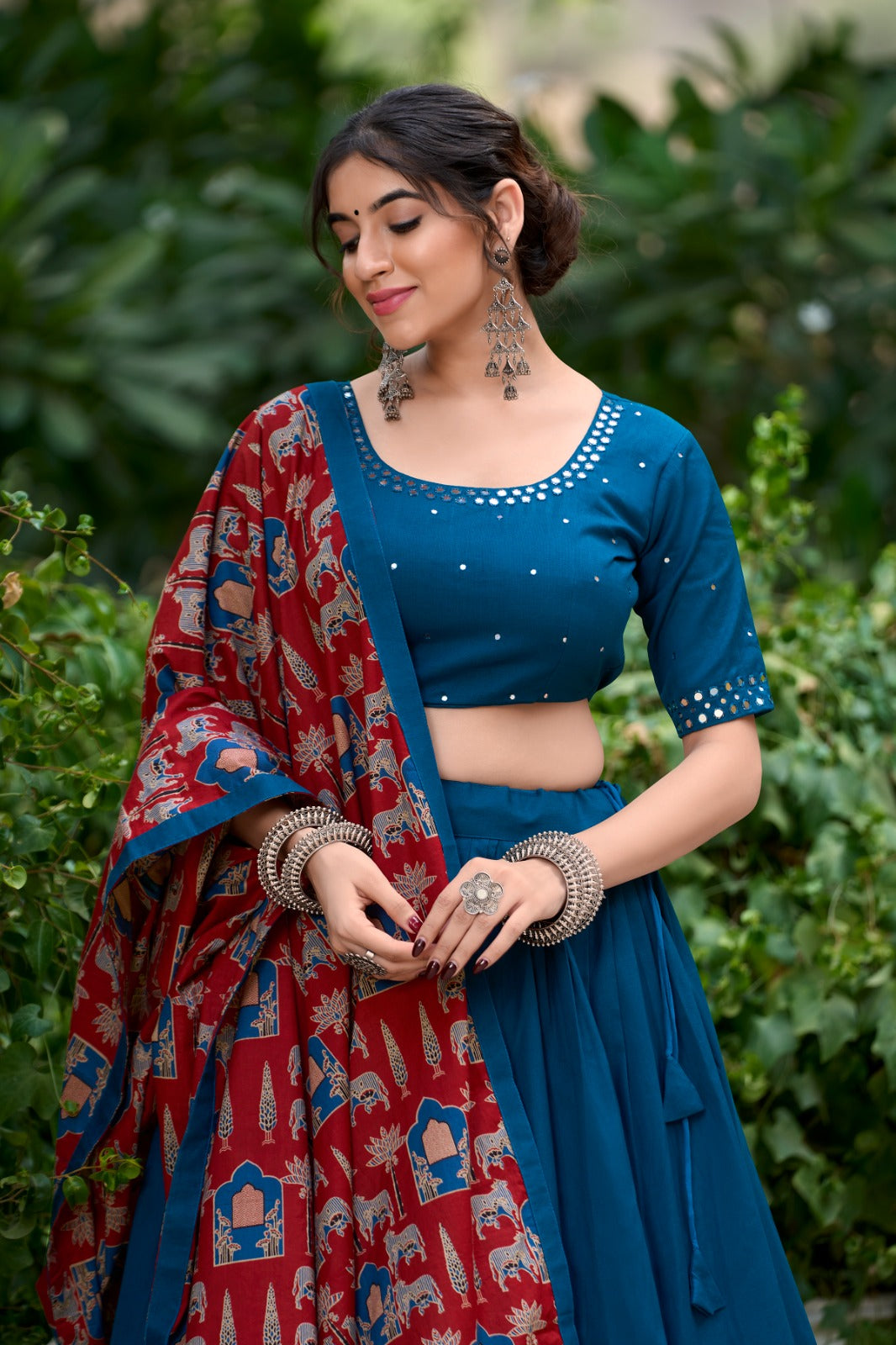 Prepossessing Firozi Pure Cotton Gota Patti Worked Lehenga Choli - Ethnicwish