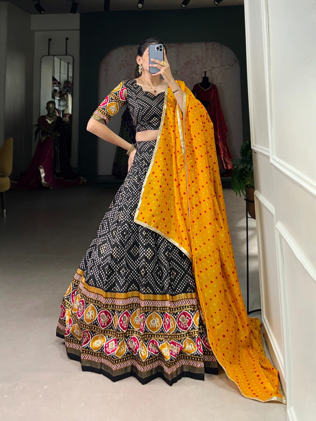 Delightful Tussar Silk Patola Printed Lehenga Choli Set - Ethnicwish
