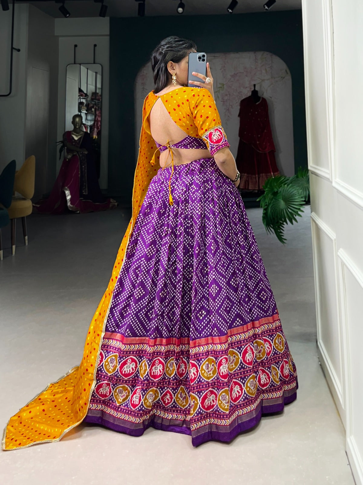 Delightful Tussar Silk Patola Printed Lehenga Choli Set - Ethnicwish