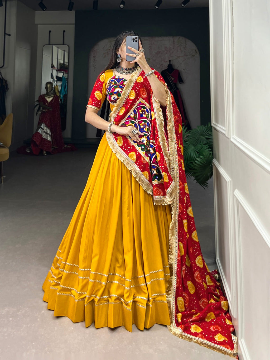 Beauteous Yellow Pure Rayon Gota Patti Worked Lehenga Choli - Ethnicwish