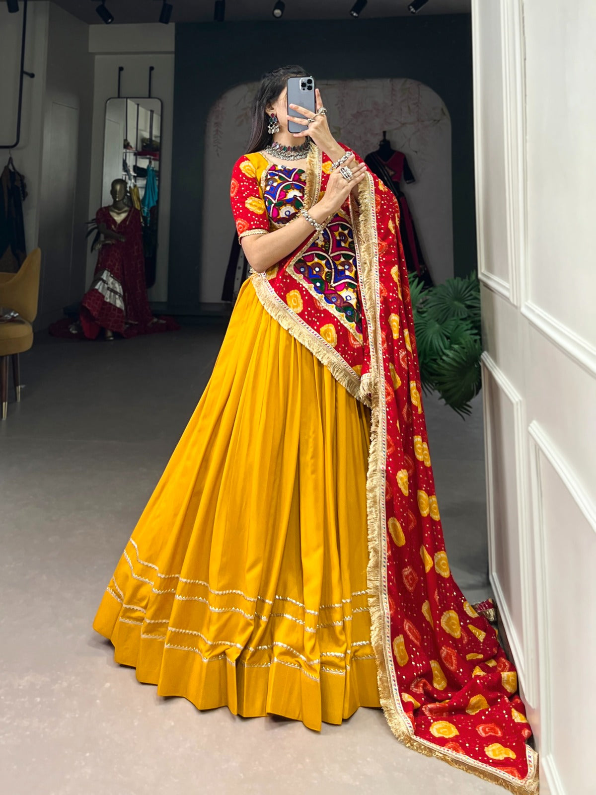 Beauteous Yellow Pure Rayon Gota Patti Worked Lehenga Choli - Ethnicwish