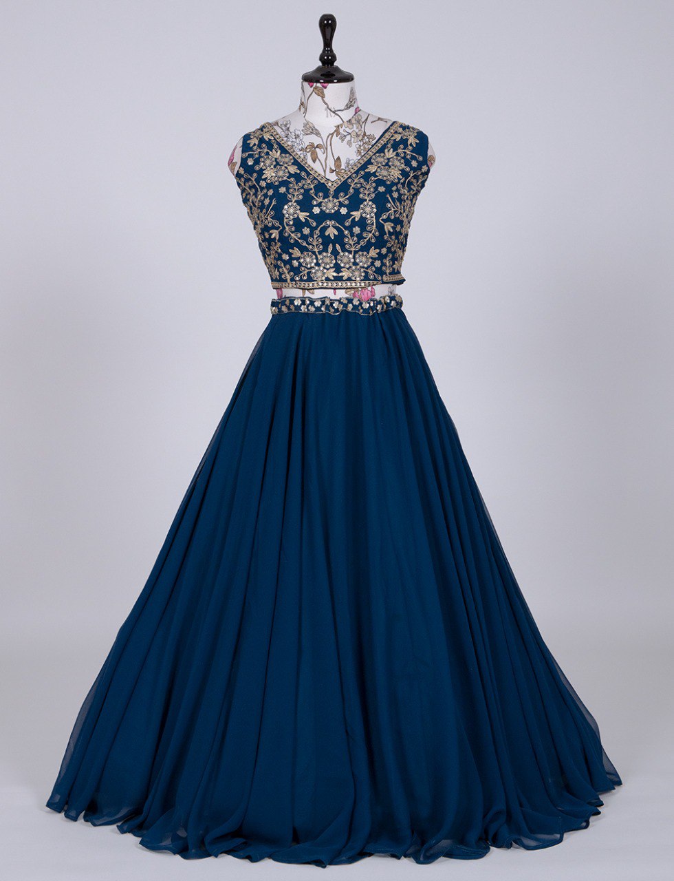 Gorgeous Navy Blue Sequins Thread Worked Lehenga Choli - Ethnicwish