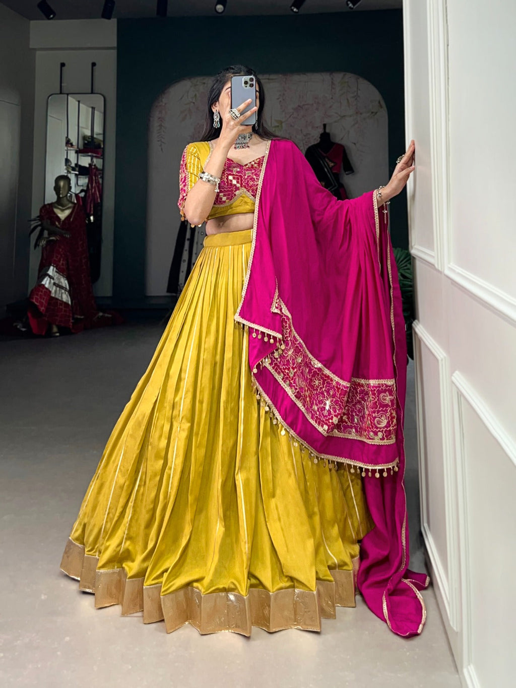 Graceful Chanderi Zari Gota Patti Worked Lehenga Choli Set - Ethnicwish
