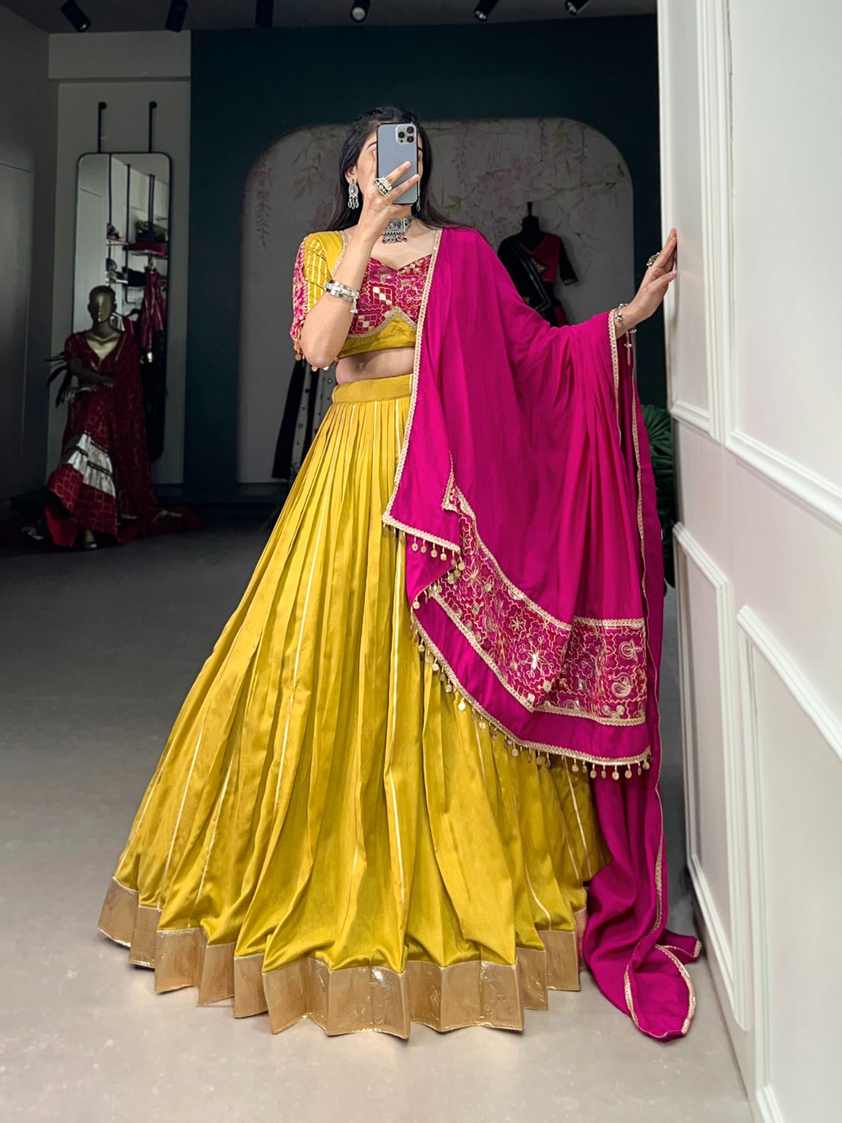 Graceful Chanderi Zari Gota Patti Worked Lehenga Choli Set - Ethnicwish