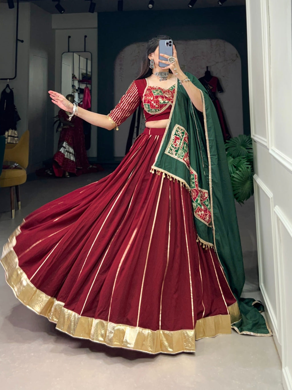 Graceful Chanderi Zari Gota Patti Worked Lehenga Choli Set - Ethnicwish