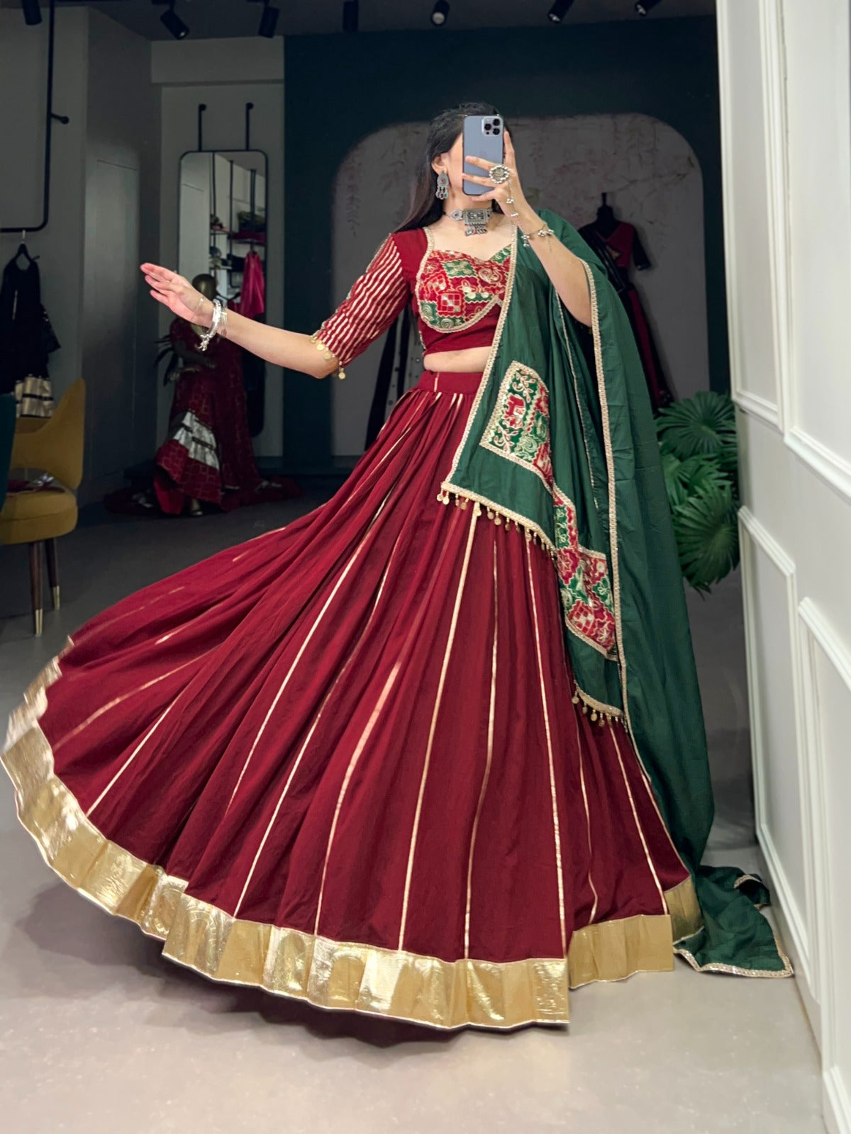 Graceful Chanderi Zari Gota Patti Worked Lehenga Choli Set - Ethnicwish