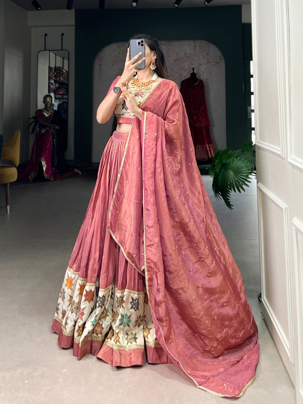 Vibrant Pure Shimmer Lace Border Worked Stitched Lehenga Choli - Ethnicwish