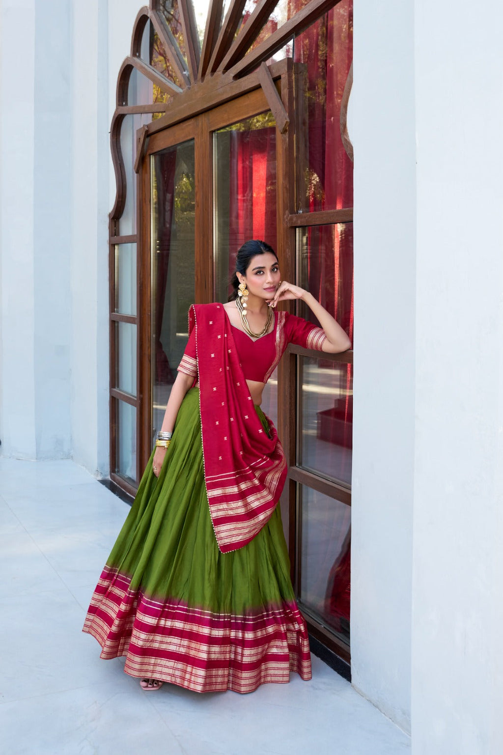 Amazing Pure Chanderi Zari Weaving Border Worked Lehenga Choli - ETHNICDEAL