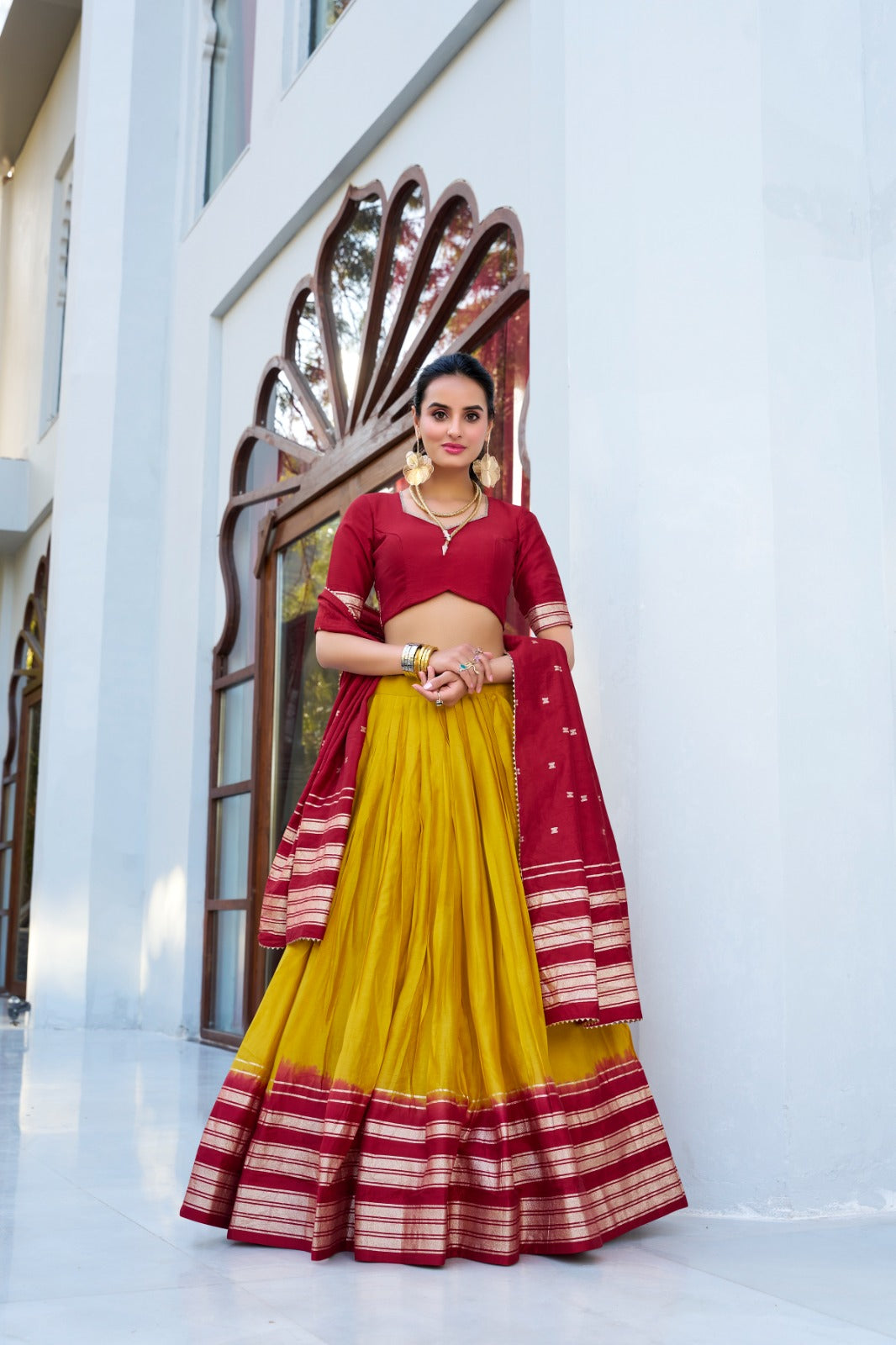Amazing Pure Chanderi Zari Weaving Border Worked Lehenga Choli - ETHNICDEAL