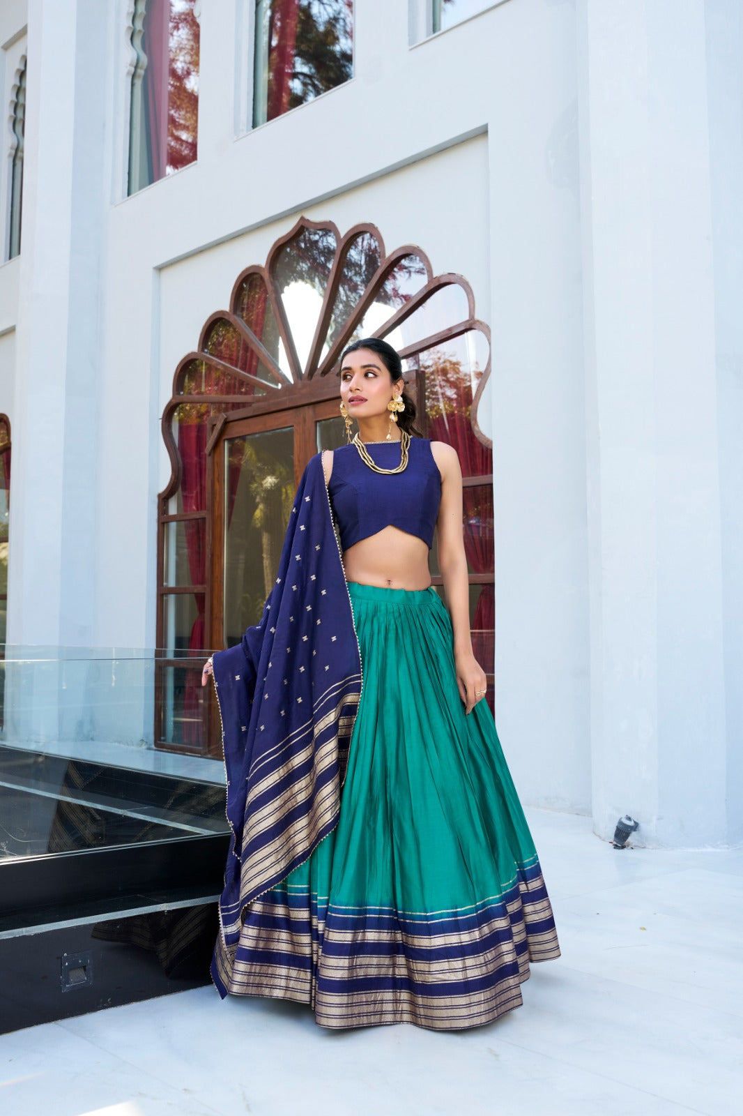 Amazing Pure Chanderi Zari Weaving Border Worked Lehenga Choli - ETHNICDEAL