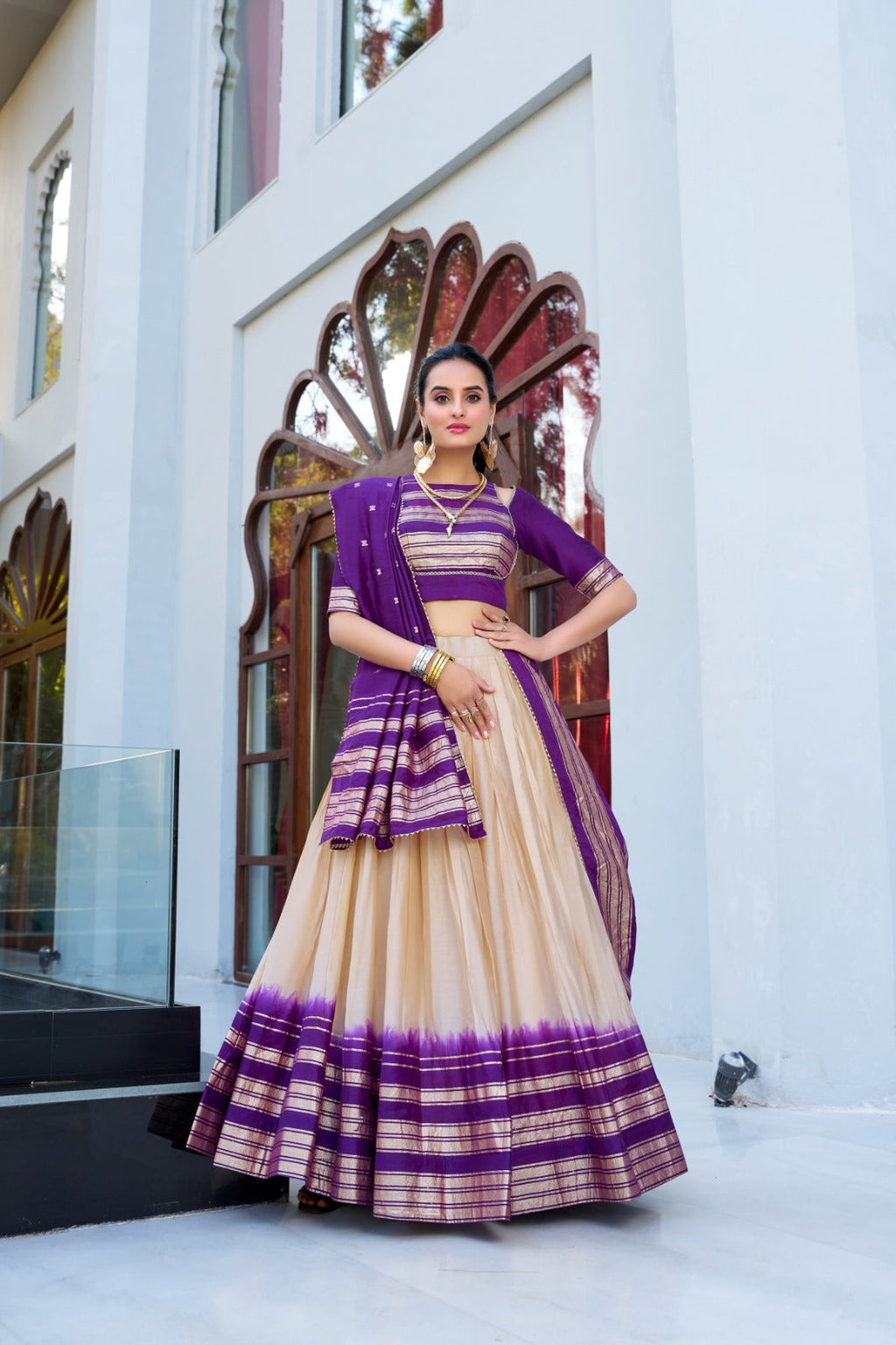 Amazing Pure Chanderi Zari Weaving Border Worked Lehenga Choli - ETHNICDEAL