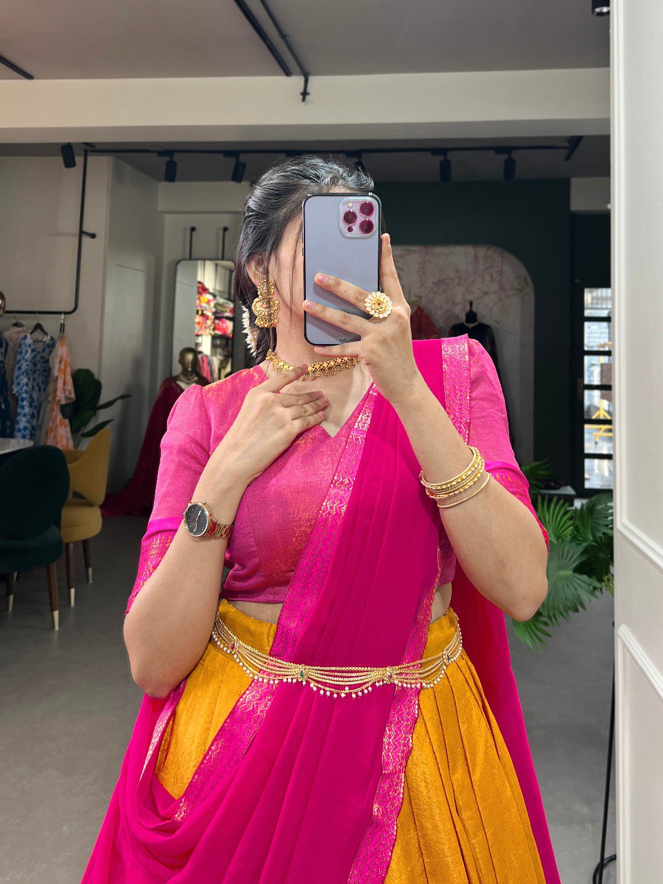 Entrancing Kanchipuram Silk Zari Weaving Worked Lehenga Choli - Ethnicwish