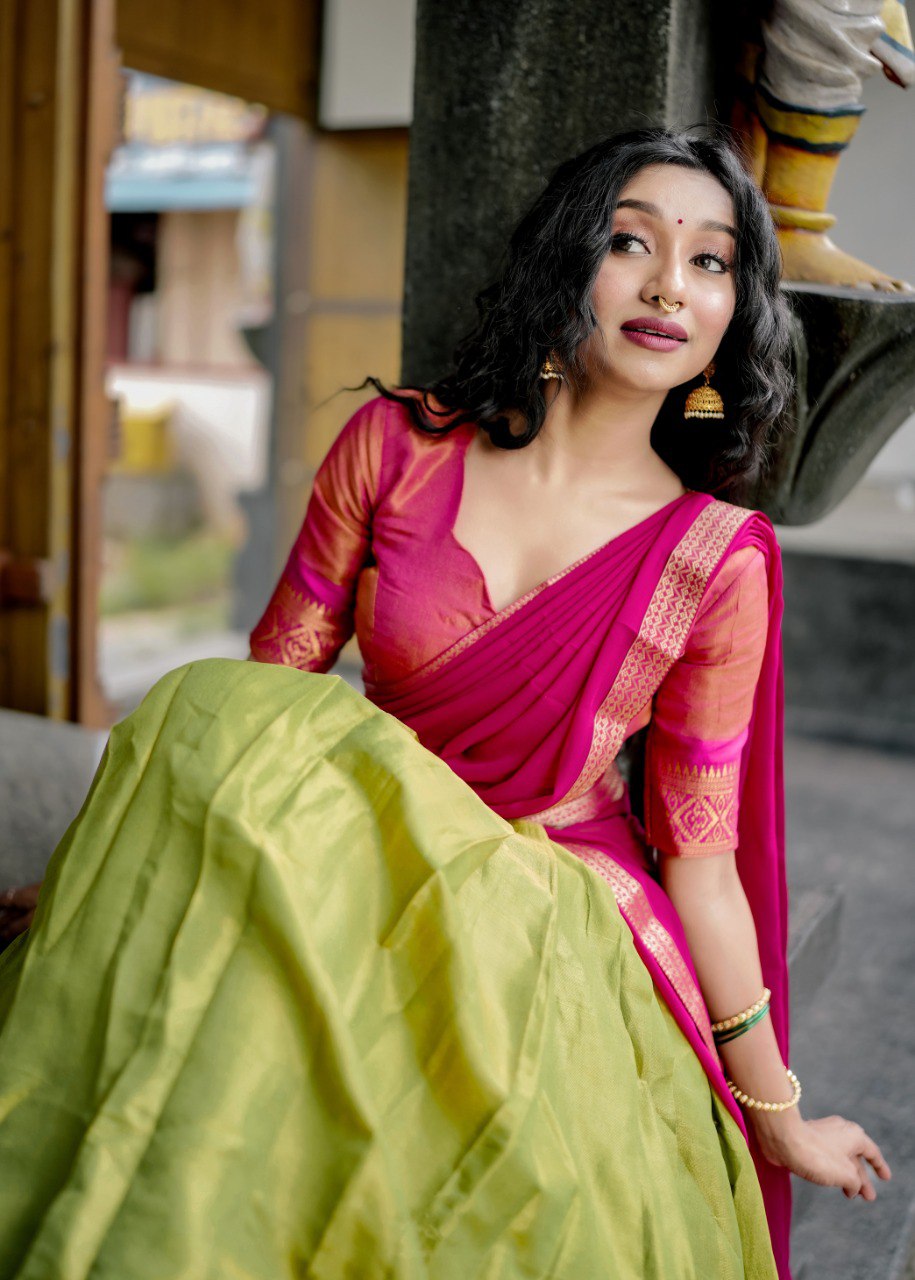 Entrancing Kanchipuram Silk Zari Weaving Worked Lehenga Choli - Ethnicwish