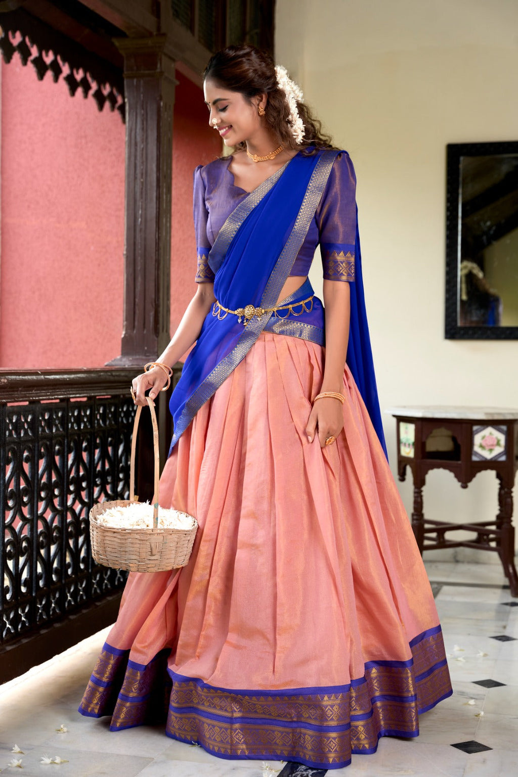 Stunning Kanchipuram Silk Zari Weaving Worked Lehenga Choli - Ethnicwish