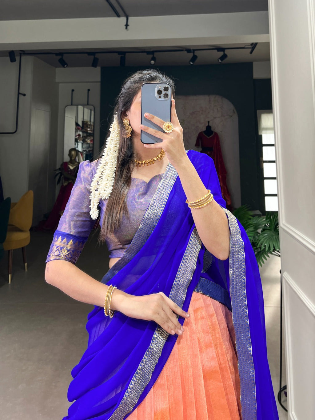 Stunning Kanchipuram Silk Zari Weaving Worked Lehenga Choli - Ethnicwish