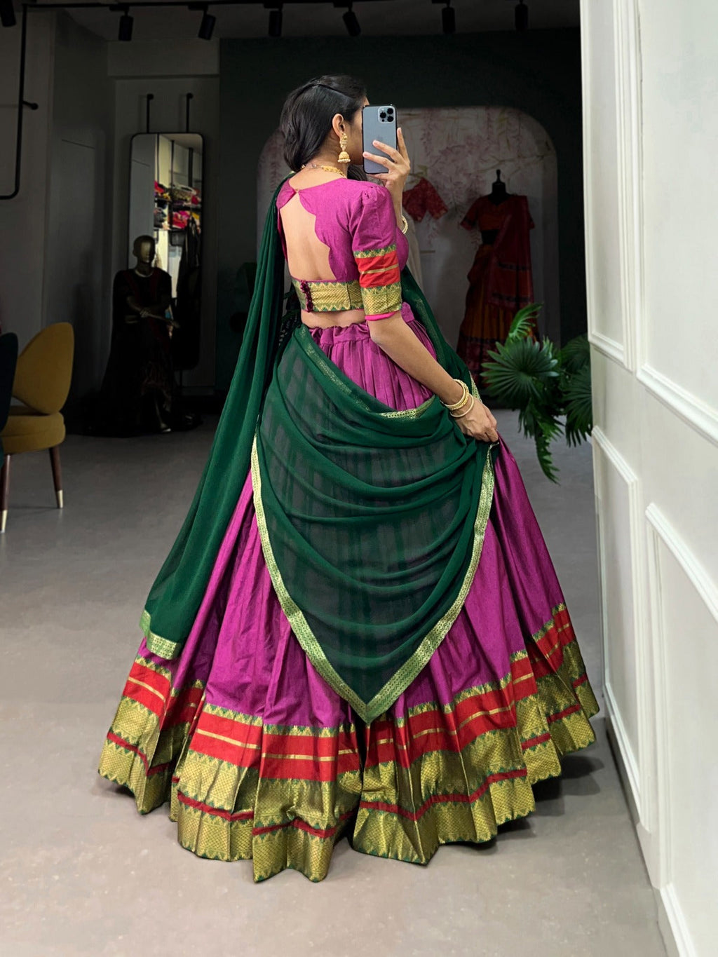 Refined Poly Cotton Zari Weaving Worked Lehenga Choli - Ethnicwish