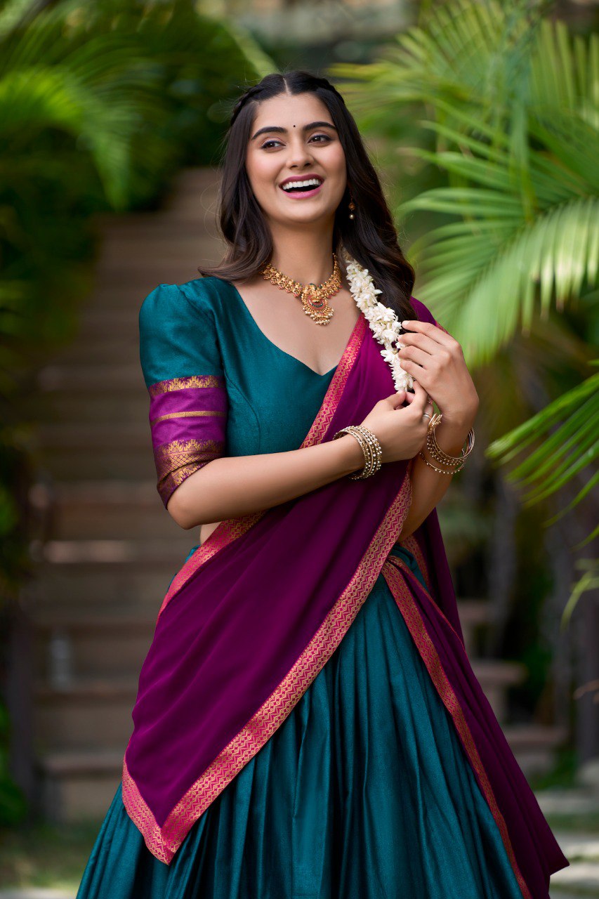 Refined Poly Cotton Zari Weaving Worked Lehenga Choli - Ethnicwish