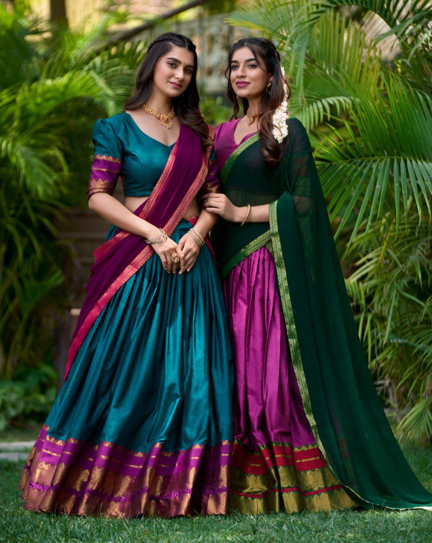 Refined Poly Cotton Zari Weaving Worked Lehenga Choli - Ethnicwish