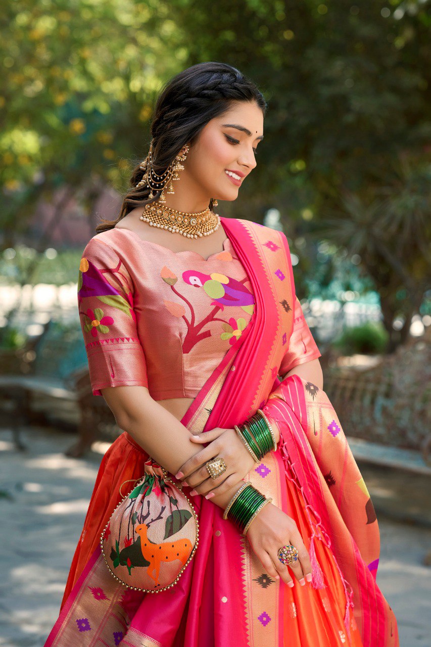 Elegant Paithani Silk Weaving Zari Worked Lehenga Choli - Ethnicwish