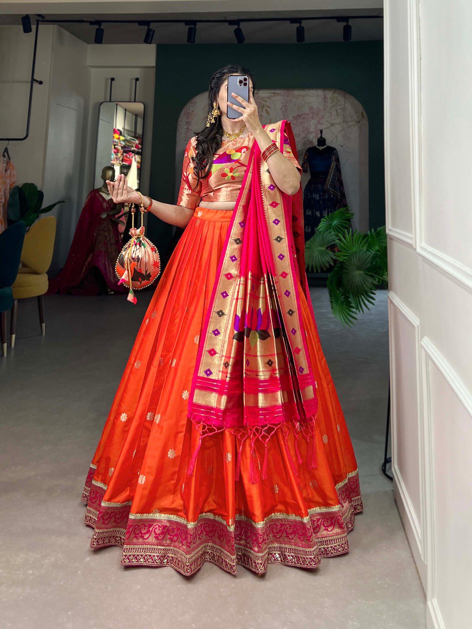 Elegant Paithani Silk Weaving Zari Worked Lehenga Choli - Ethnicwish