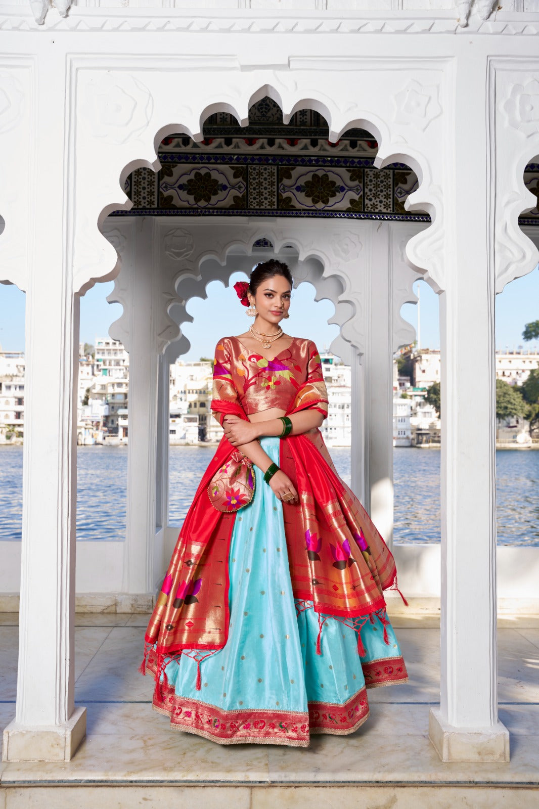 Amazing Paithani Jacquard Silk Weaving Zari Worked Lehenga Choli - Ethnicwish