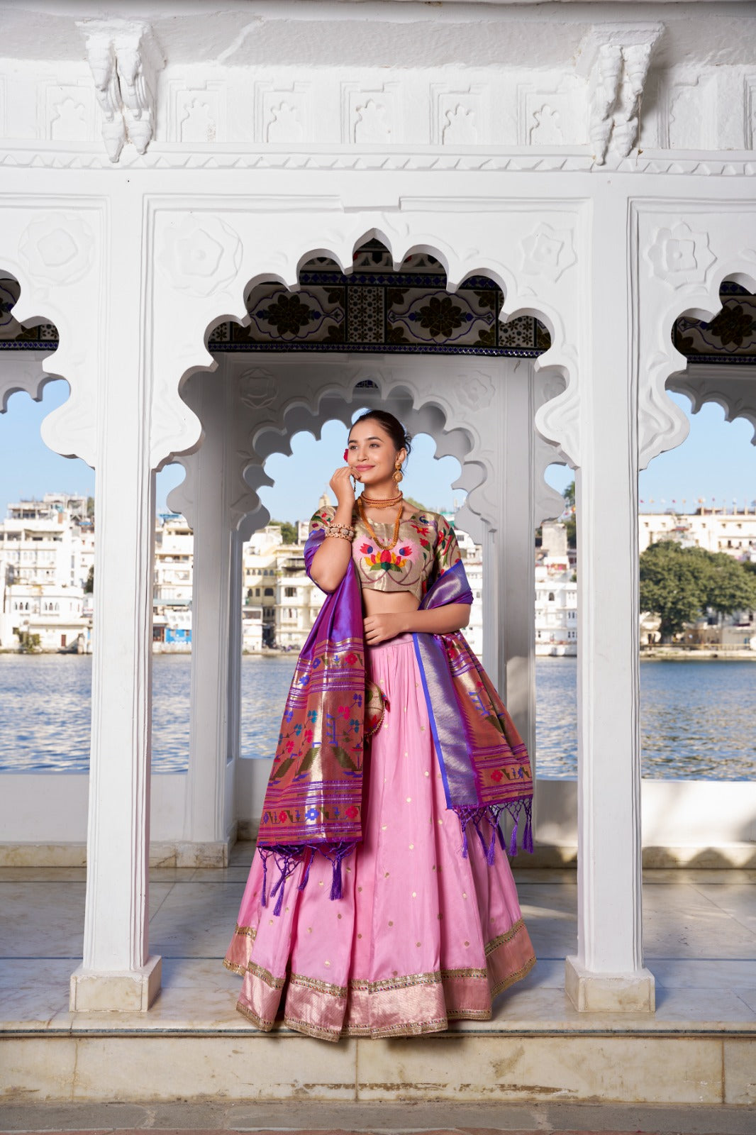 Amazing Paithani Jacquard Silk Weaving Zari Worked Lehenga Choli - Ethnicwish