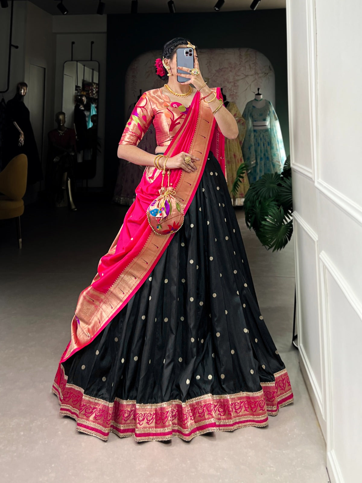 Amazing Paithani Jacquard Silk Weaving Zari Worked Lehenga Choli - Ethnicwish