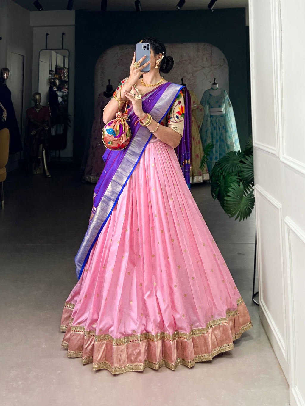 Amazing Paithani Jacquard Silk Weaving Zari Worked Lehenga Choli - Ethnicwish