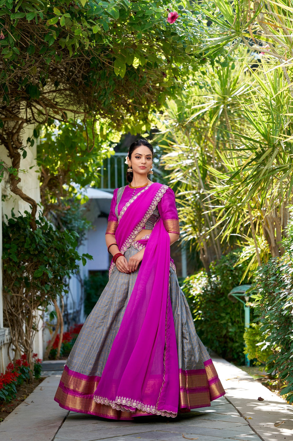 Stylish Zari Chex Weaving Worked Lehenga Choli Set - ETHNICDEAL