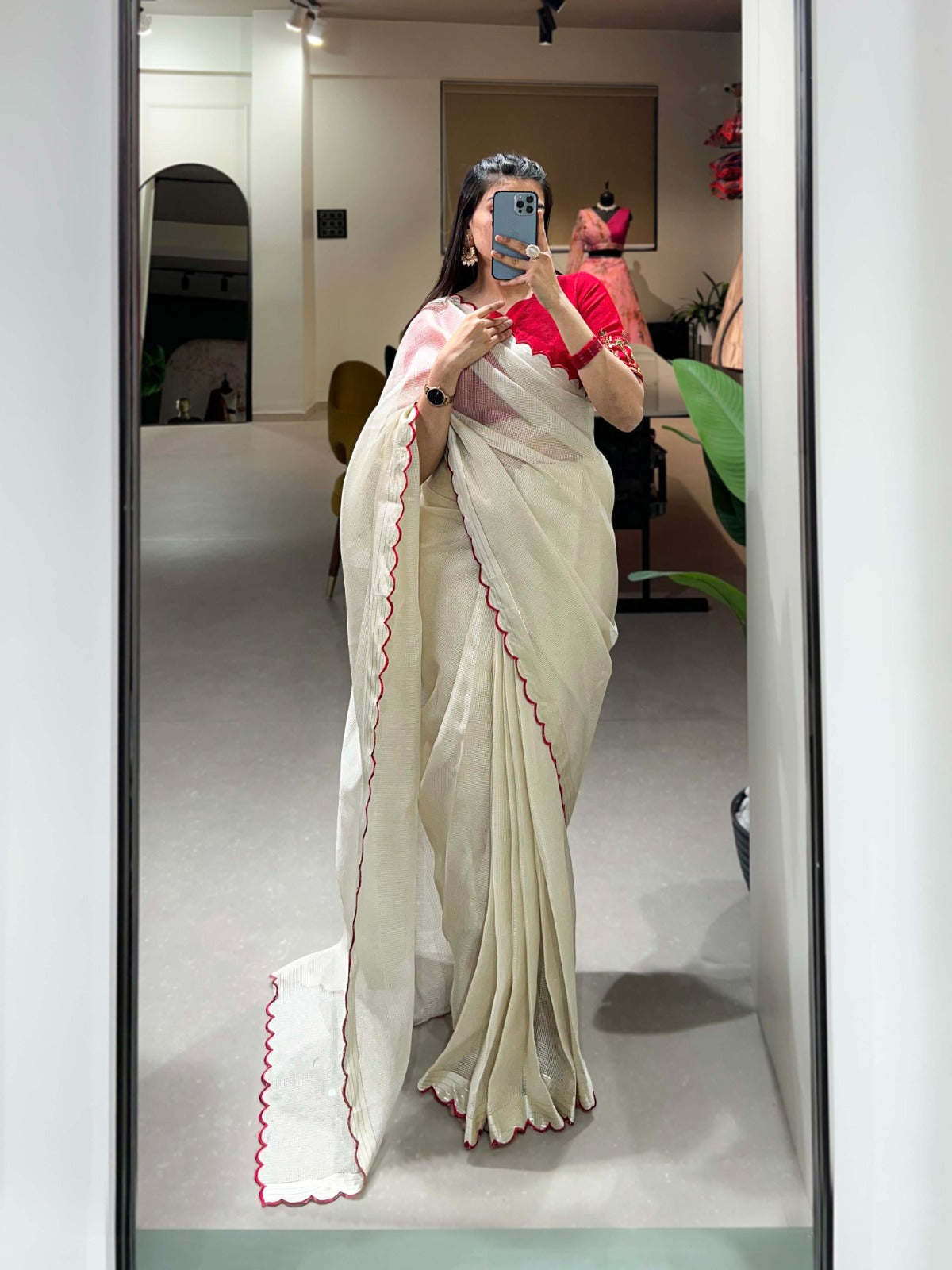 Resplendent White Manipuri Tussar Arca Worked Saree With Handworked Blouse - Ethnicwish