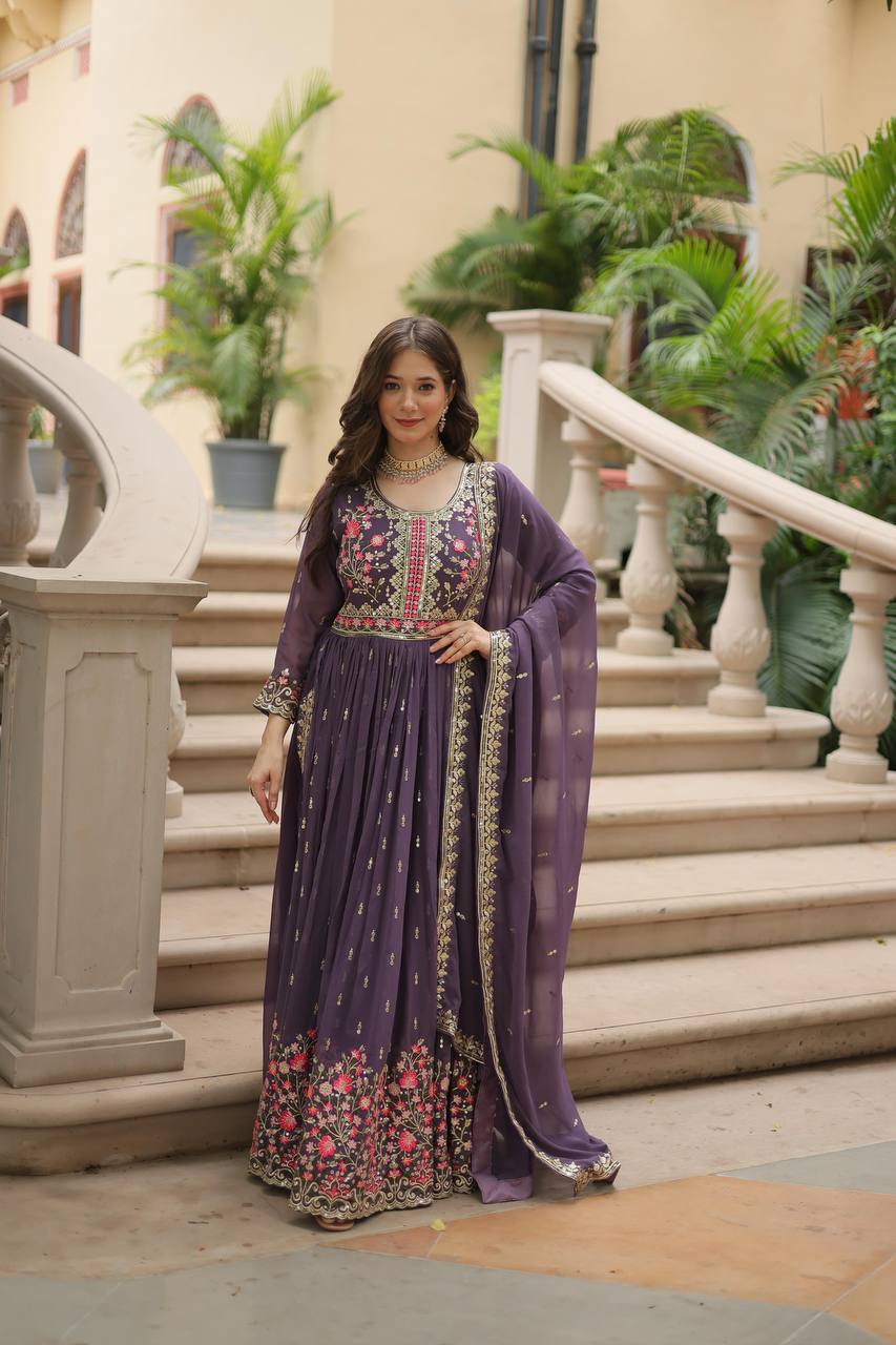 Breathtaking Faux Georgette Rich Sequins Embroidered Top Sharara Suit - Ethnicwish