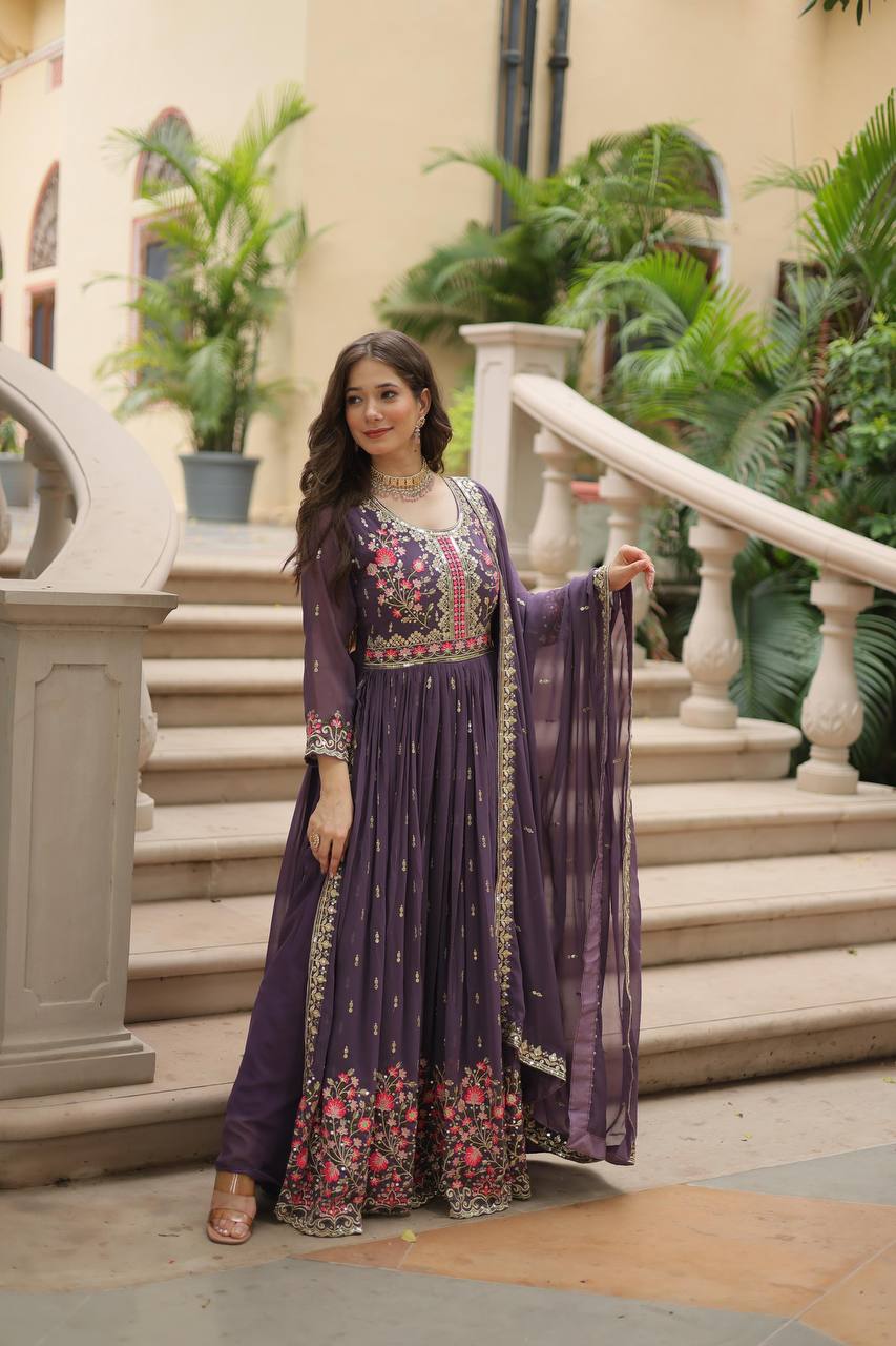 Breathtaking Faux Georgette Rich Sequins Embroidered Top Sharara Suit - Ethnicwish
