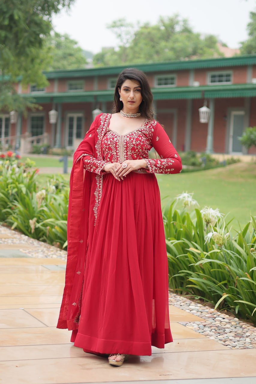 Radiant Faux Georgette Intricate Sequins Embroidered Gown With Dupatta - Ethnicwish