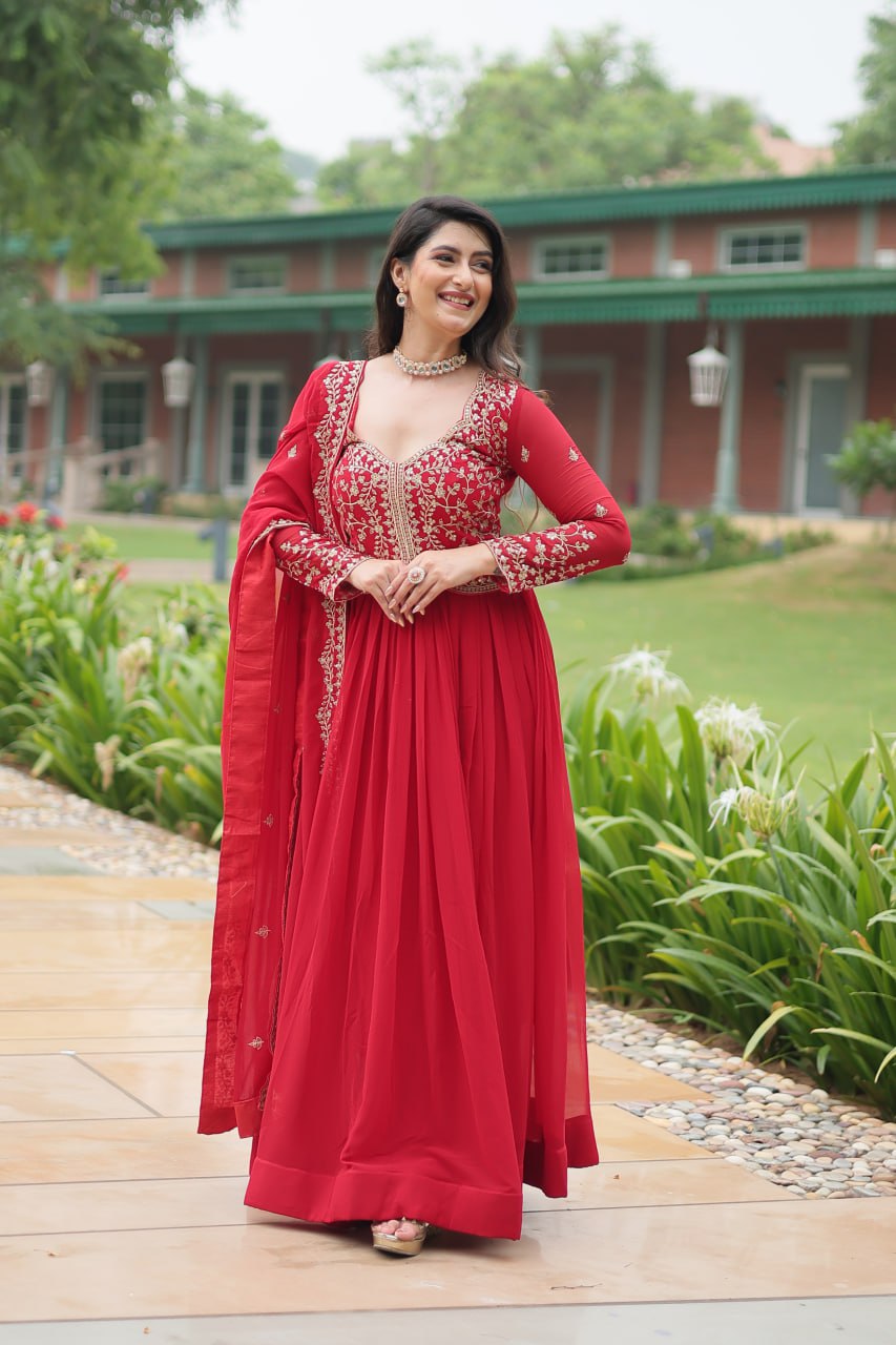 Radiant Faux Georgette Intricate Sequins Embroidered Gown With Dupatta - Ethnicwish